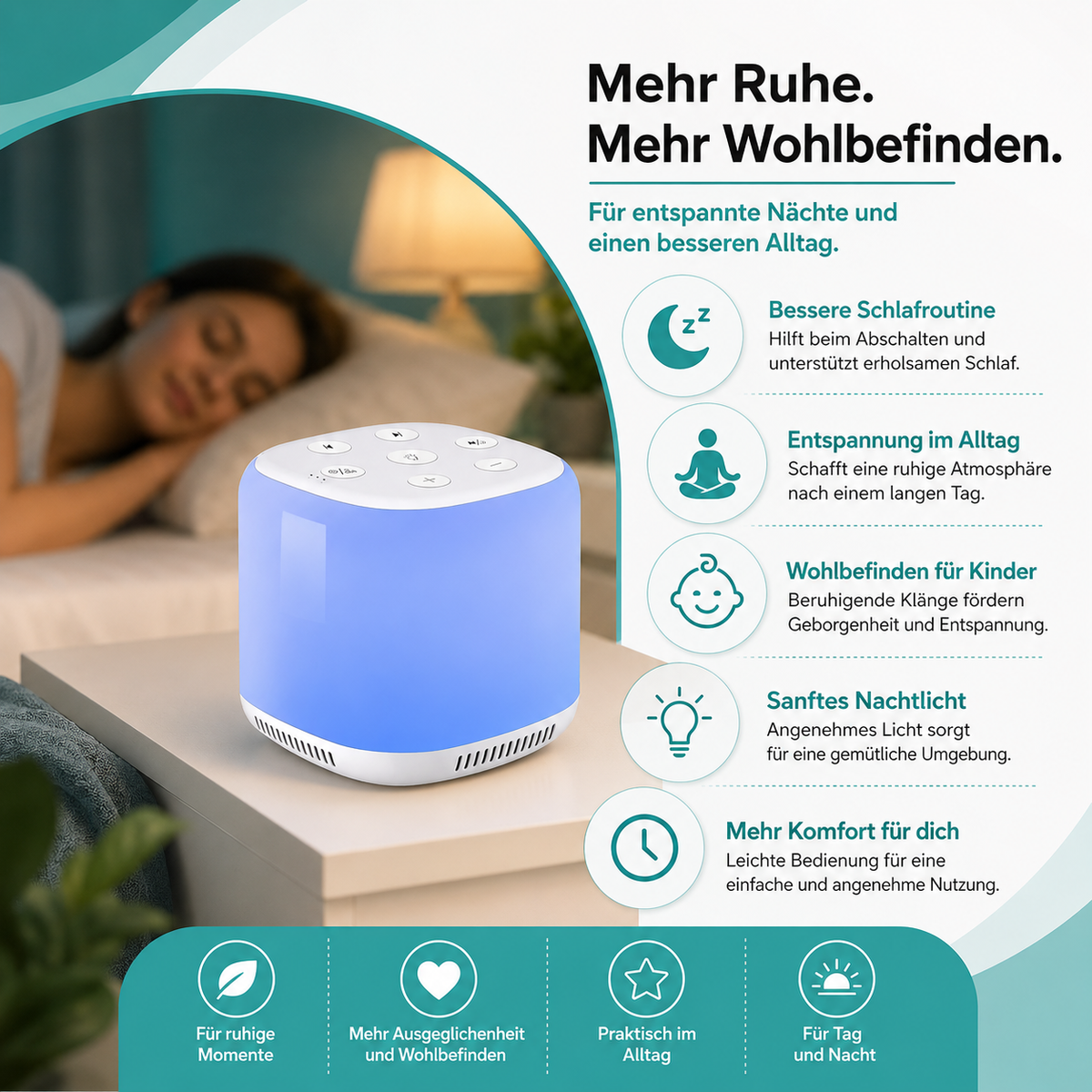 Soundmaschine mit Nachtlicht und 34 Geräuschen