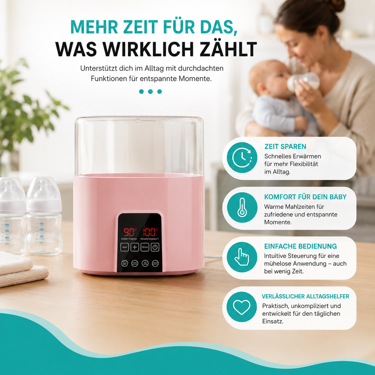 4-in-1 Baby Flaschenwärmer – Schnell, Schlau & Sicher mit Temperaturkontrolle