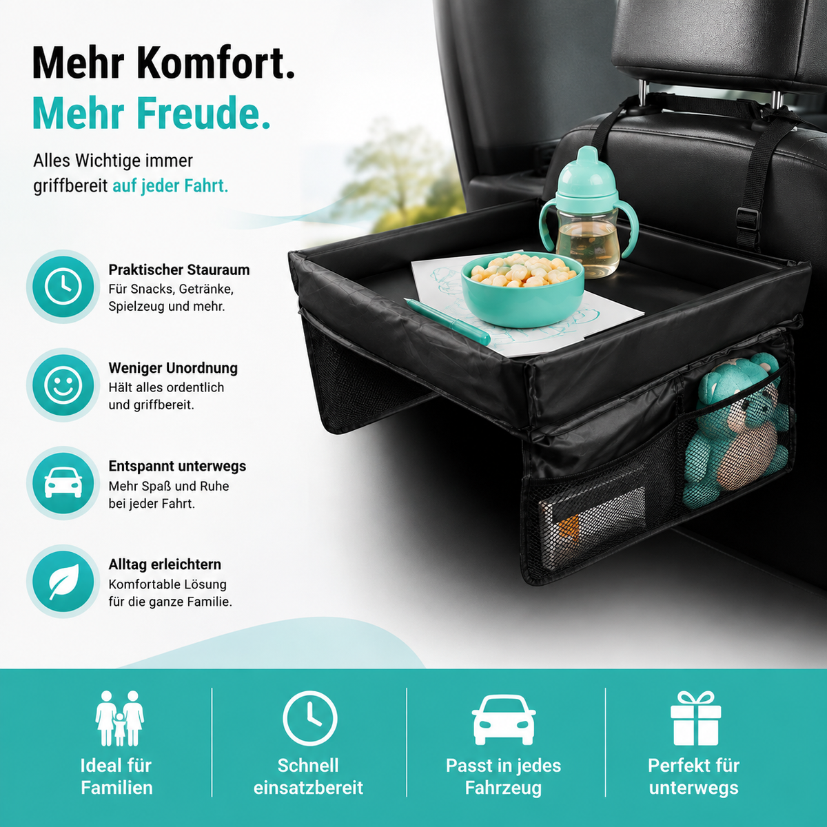 Auto Organizer Tablett – Für Snacks, Zeichnen & Spaß auf jeder Fahrt