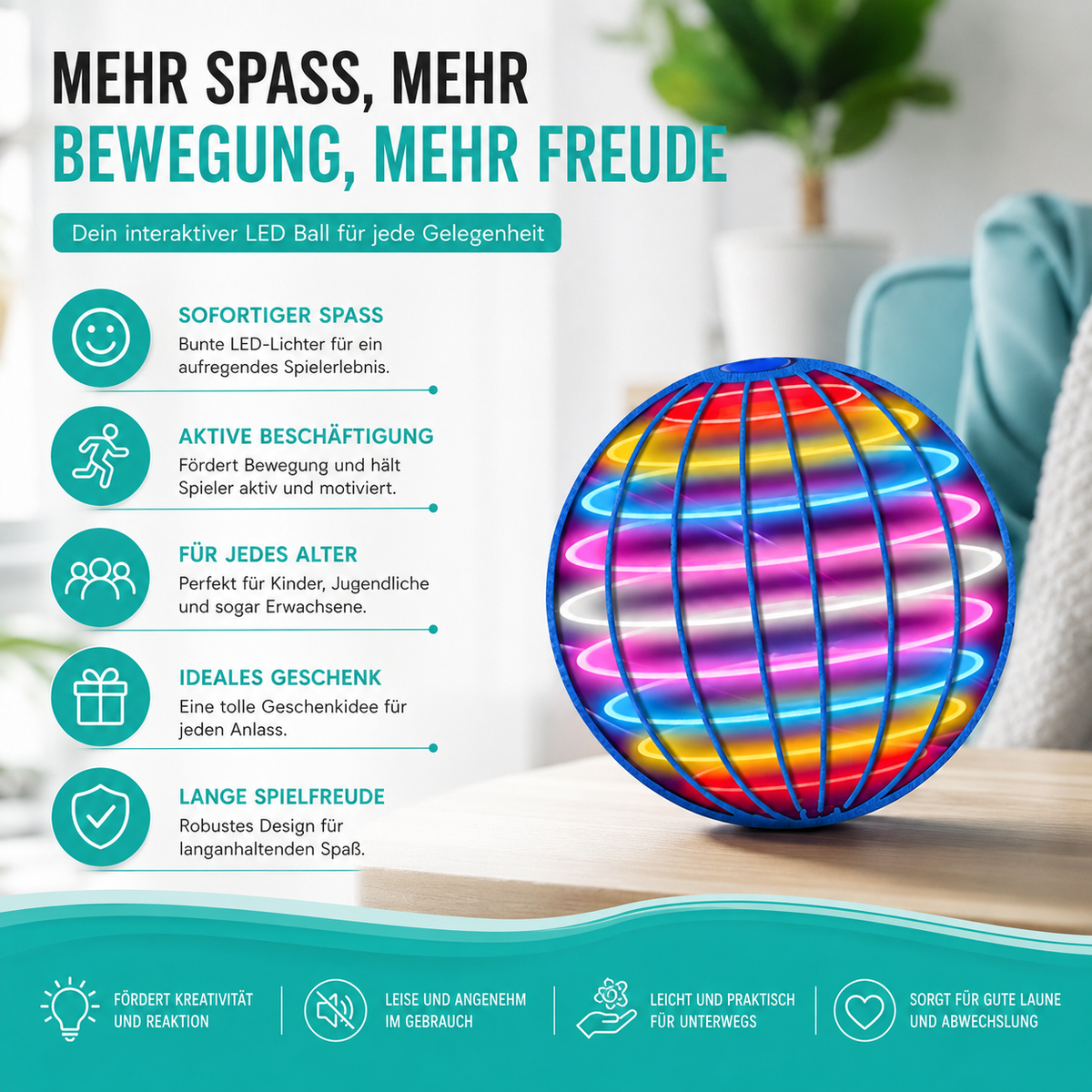 Magischer schwebender LED Ball mit bunten Lichtern