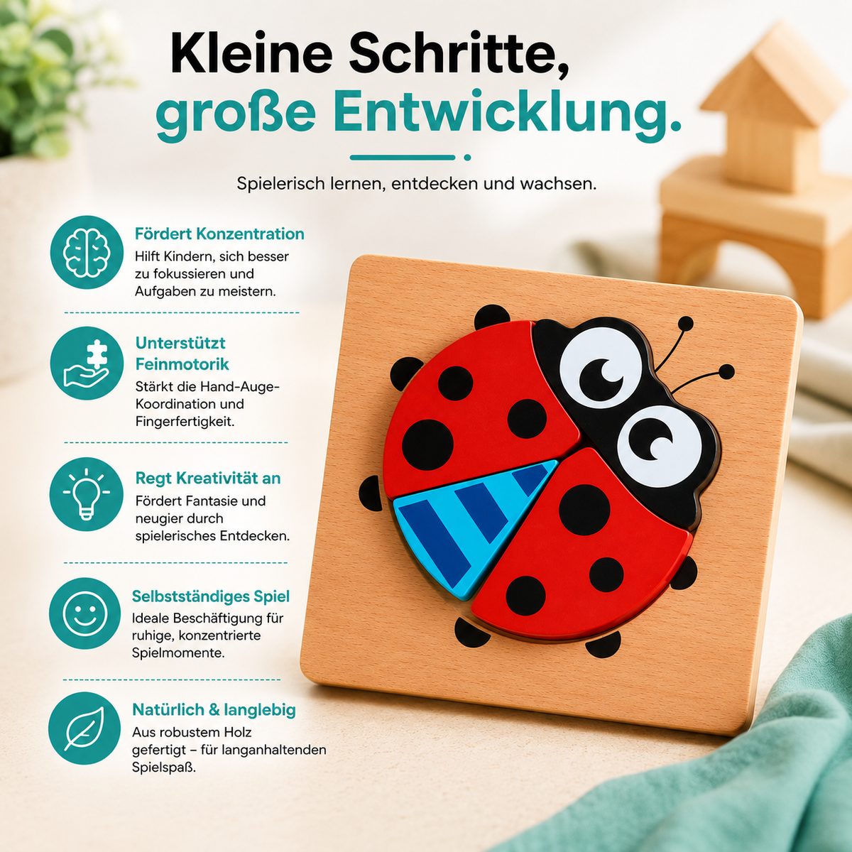 Holzspielzeug Puzzle für Jungen & Mädchen – Lernen & Spaß