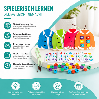 Montessori Knopf- & Fädelspiel – Fördert Geduld & Fingerfertigkeit
