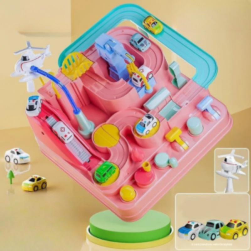 Auto Rennstrecke Spielset für Kinder – Fahrzeugbahn mit Spielautos Rosa
