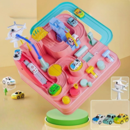 Auto Rennstrecke Spielset für Kinder – Fahrzeugbahn mit Spielautos Rosa