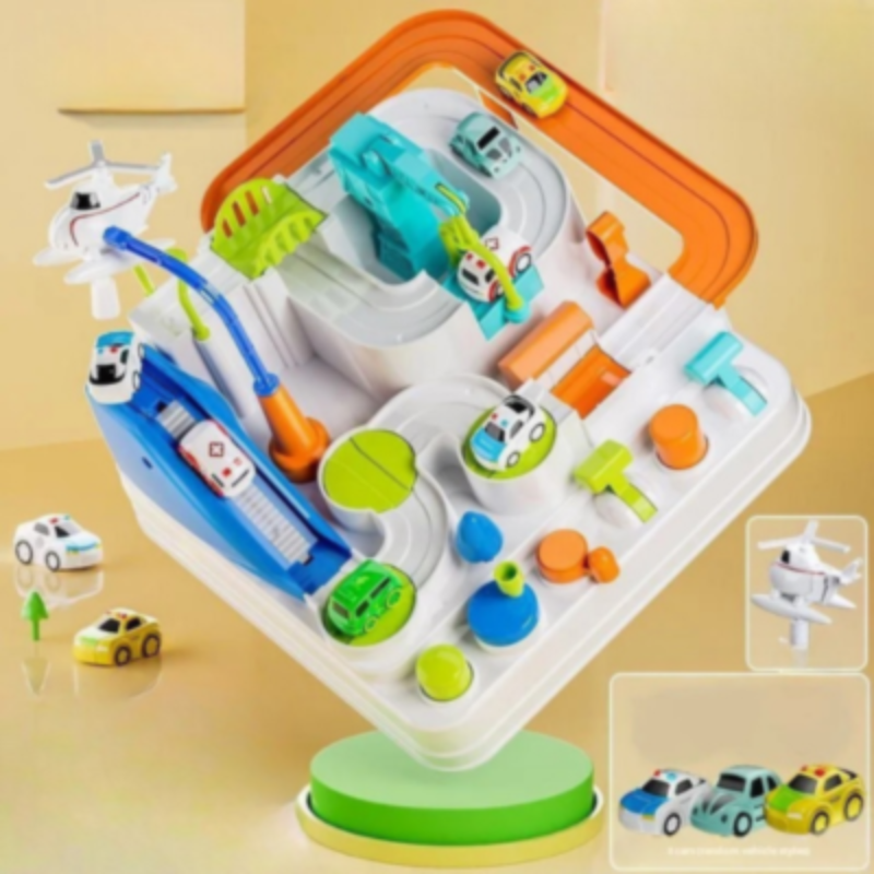 Auto Rennstrecke Spielset für Kinder – Fahrzeugbahn mit Spielautos Weiß