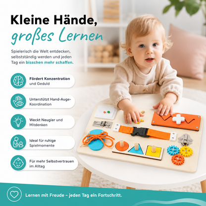 Montessori Busy Board aus Holz – Motorikspielzeug für Kinder