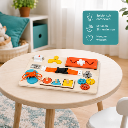 Montessori Busy Board aus Holz – Motorikspielzeug für Kinder