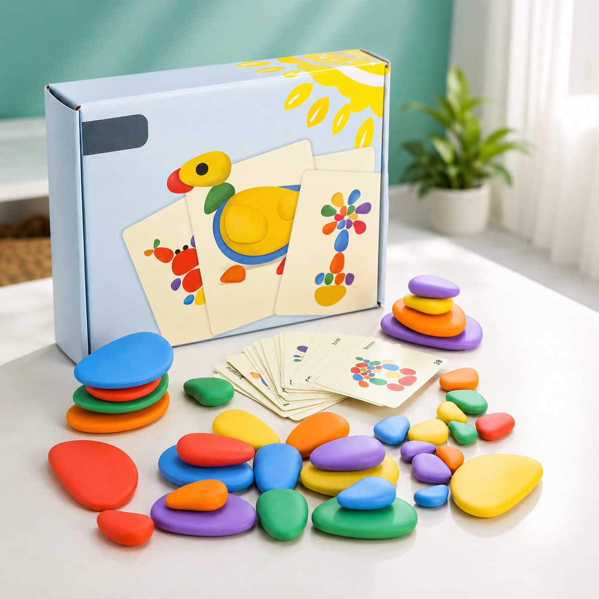 Rainbow Pebbles Montessori Lernspiel – Fördert Kreativität & Denken A-78 Stück