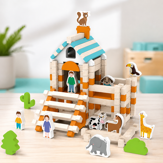 Montessori Holzbausteine-Hausbau-Set für Kinder Grün