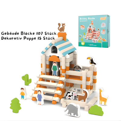 Montessori Holz-Bausteine Hausbau-Set für Kinder