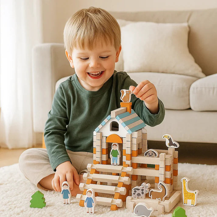 Montessori Holz-Bausteine Hausbau-Set für Kinder