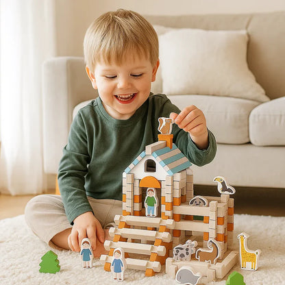 Montessori Holz-Bausteine Hausbau-Set für Kinder