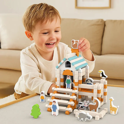 Montessori Holz-Bausteine Hausbau-Set für Kinder