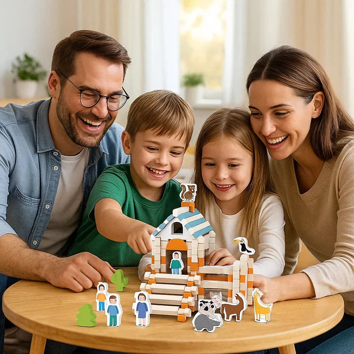 Montessori Holz-Bausteine Hausbau-Set für Kinder