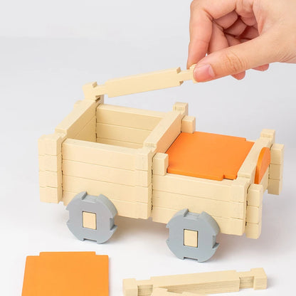 Montessori Holz-Bausteine Hausbau-Set für Kinder Grün
