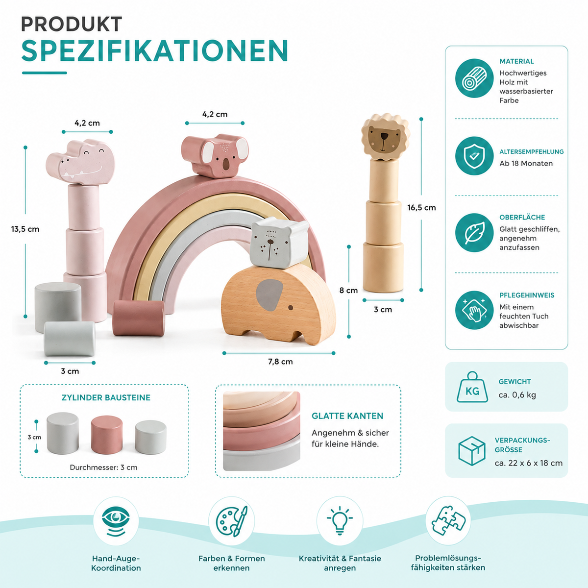 Holz Elefanten Balance Spiel – Montessori Regenbogen Stapelspaß