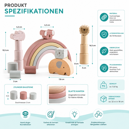 Holz Elefanten Balance Spiel – Montessori Regenbogen Stapelspaß
