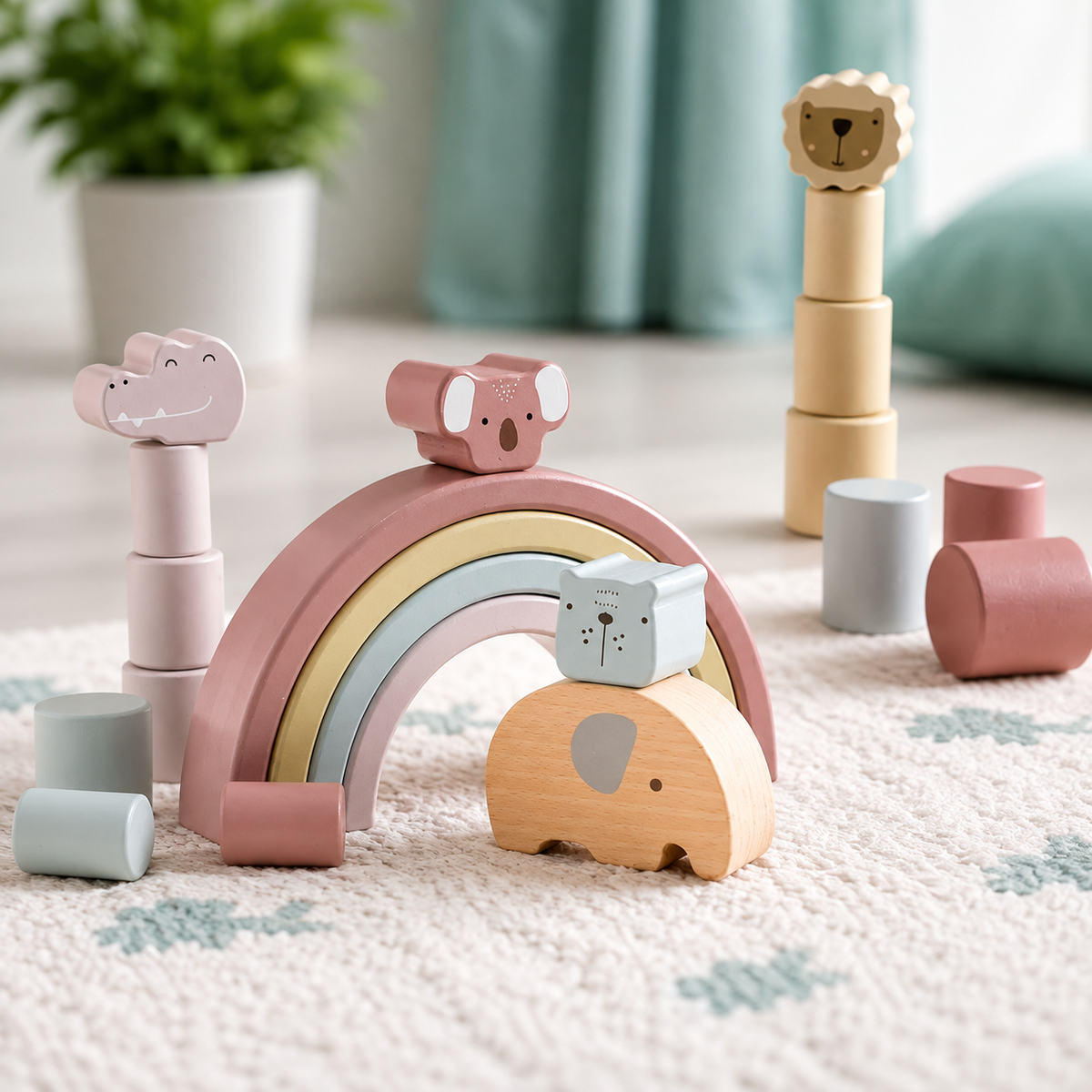 Holz Elefanten Balance Spiel – Montessori Regenbogen Stapelspaß