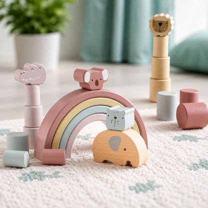 Holz Elefanten Balance Spiel – Montessori Regenbogen Stapelspaß