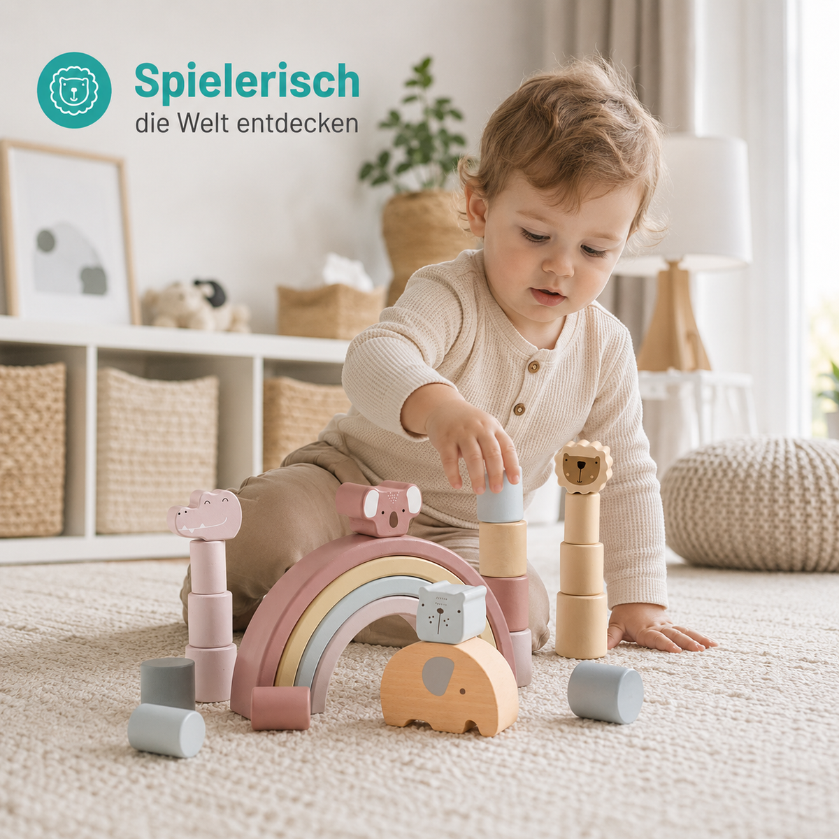 Holz Elefanten Balance Spiel – Montessori Regenbogen Stapelspaß