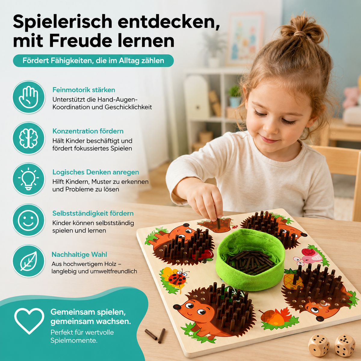 Montessori Igel-Steckspiel – Feinmotorik & erstes Zählen fördern