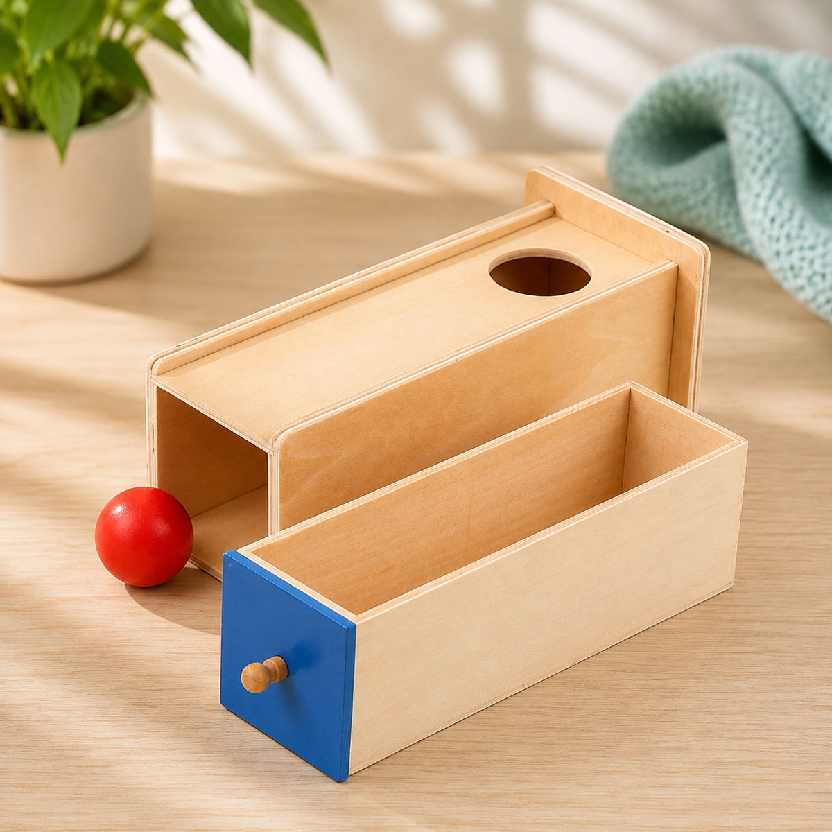 Montessori Schubladen-Spiel – Farben lernen mit Spaß & Logik! Kugel rechteckige Schublade