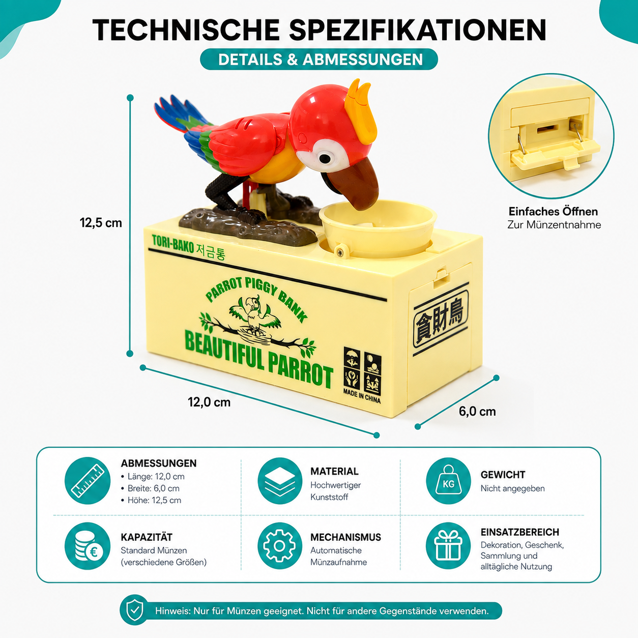Sprechendes Papageien-Sparschwein – Spielerisch Geld sparen lernen