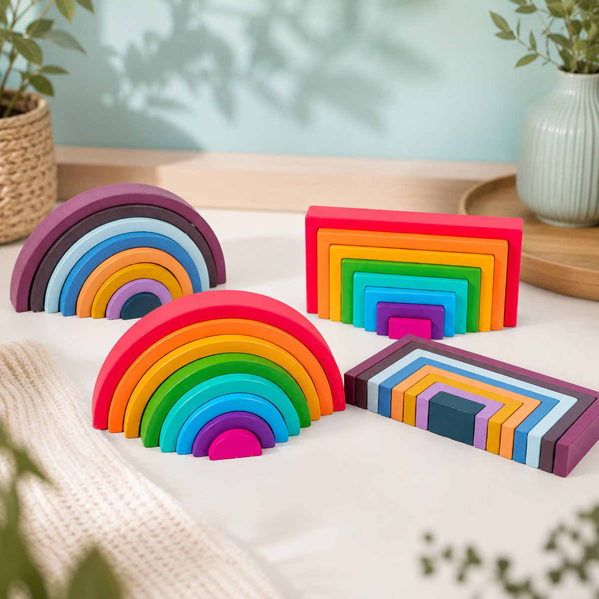 Montessori Regenbogen-Stapelspiel – Farbe, Lernen & Freude vereint