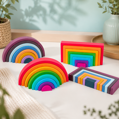 Montessori Regenbogen-Stapelspiel – Farbe, Lernen & Freude vereint
