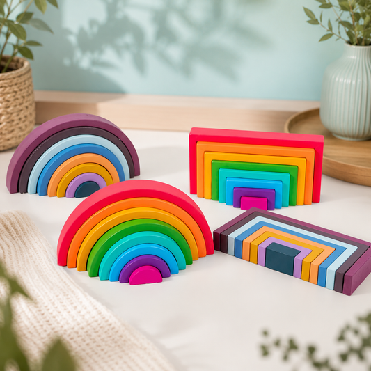 Montessori Regenbogen-Stapelspiel – Farbe, Lernen & Freude vereint