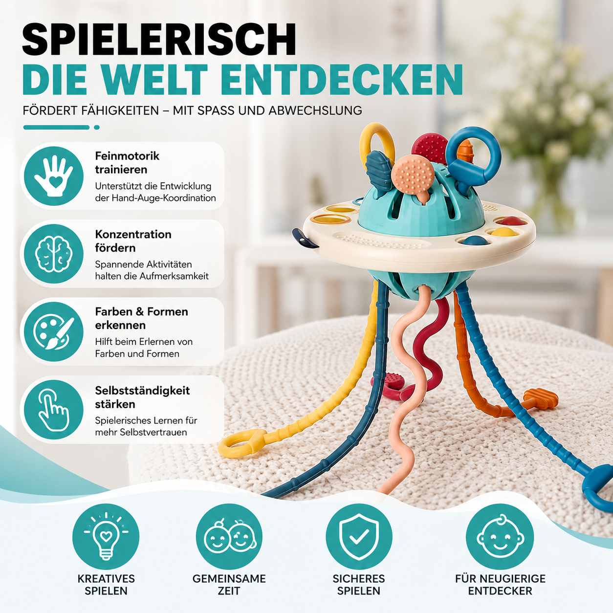 UFO Motorik-Spielzeug zum Drücken & Ziehen