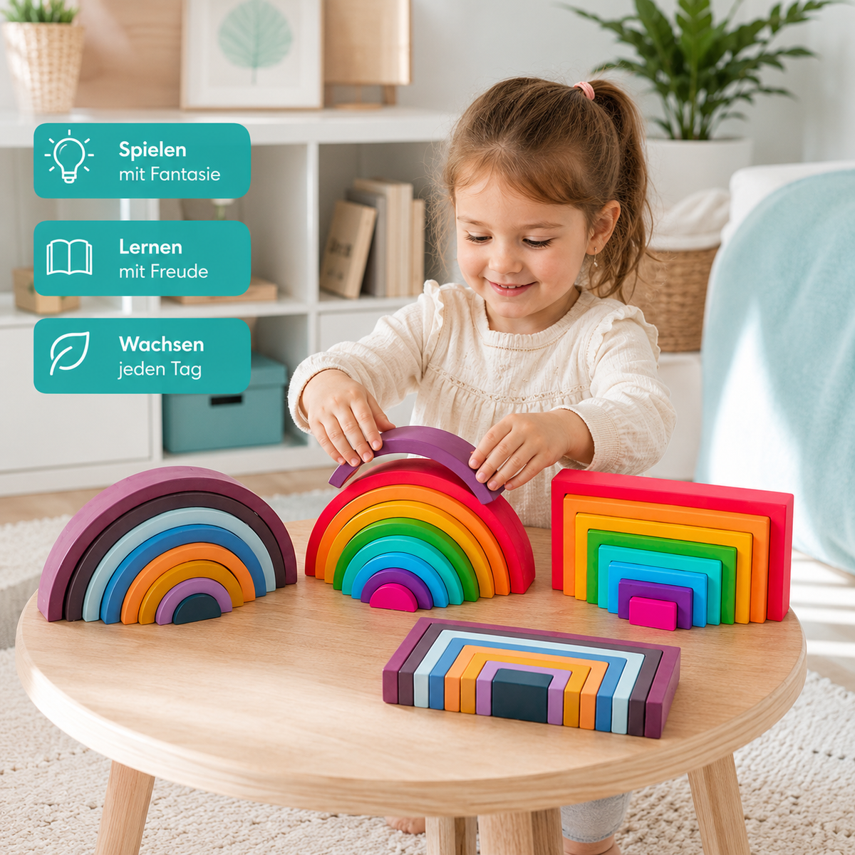 Montessori Regenbogen-Stapelspiel – Farbe, Lernen & Freude vereint