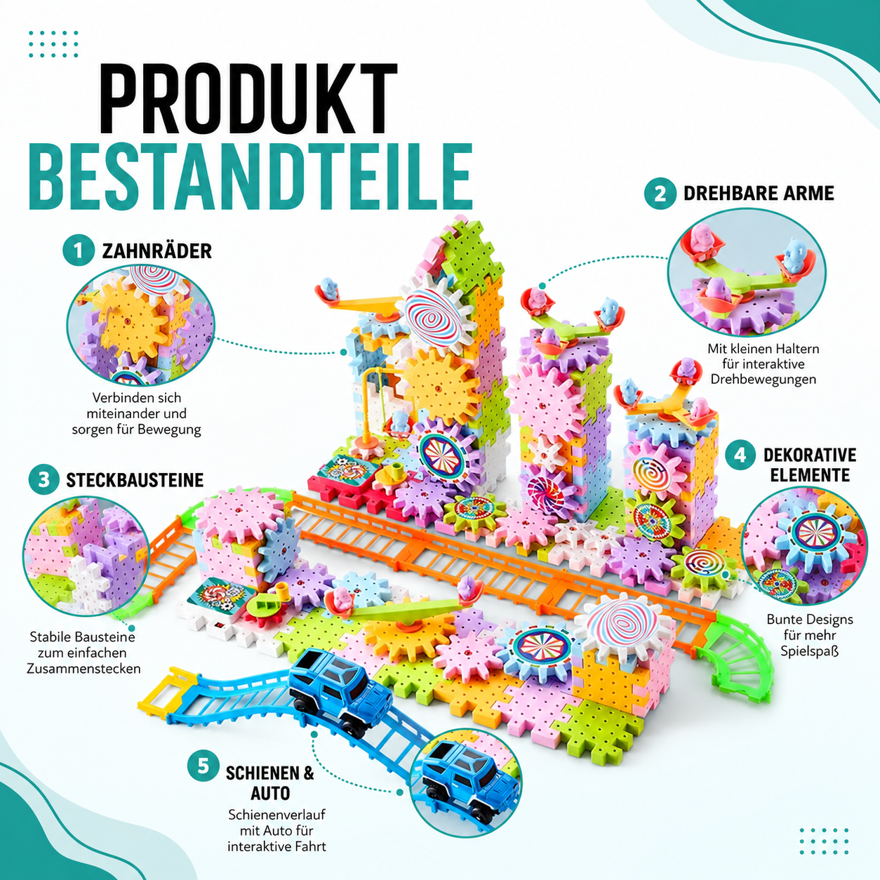 Bunte Zahnräder & Bausteine – Kreatives Lernspiel für Kinder
