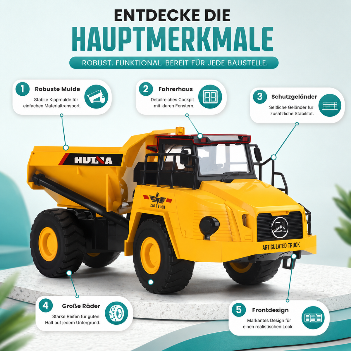 HUINA 1553 RC Muldenkipper – Metall-Leistung mit Licht & Klang