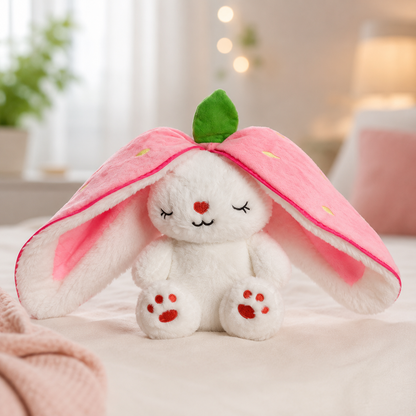 Musik Kuscheltier Hase mit Licht Erdbeer 30cm