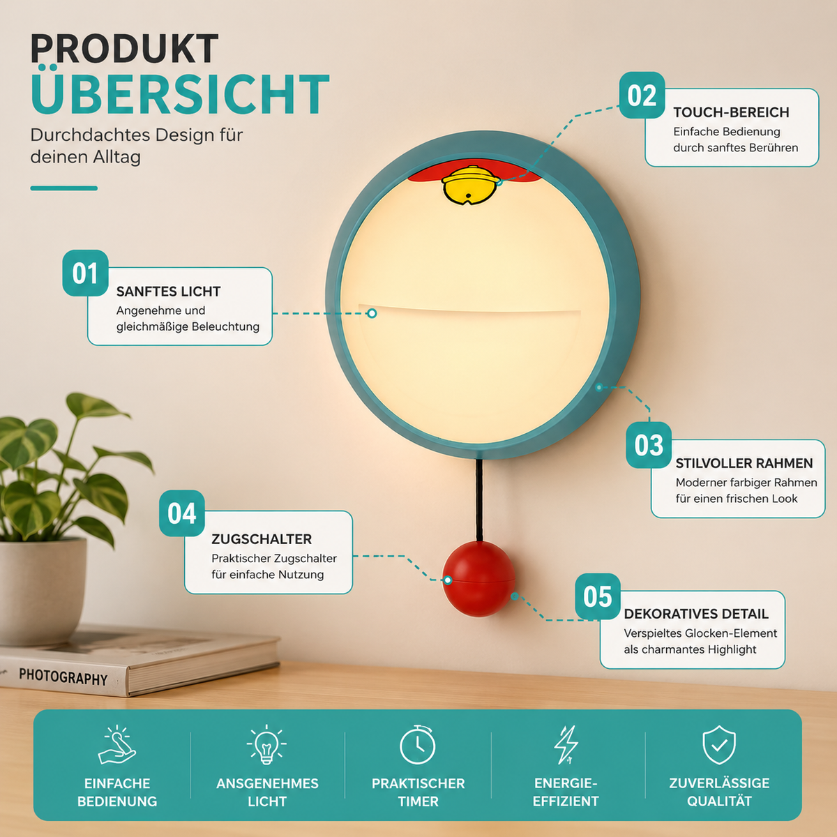 Modernes Nachtlicht mit Touch-Funktion & Timer