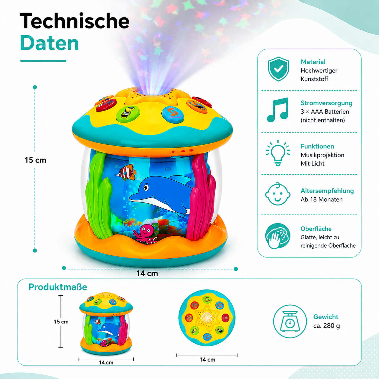 Magischer Ozean Licht Projektor – Musik & Lichter für Babys