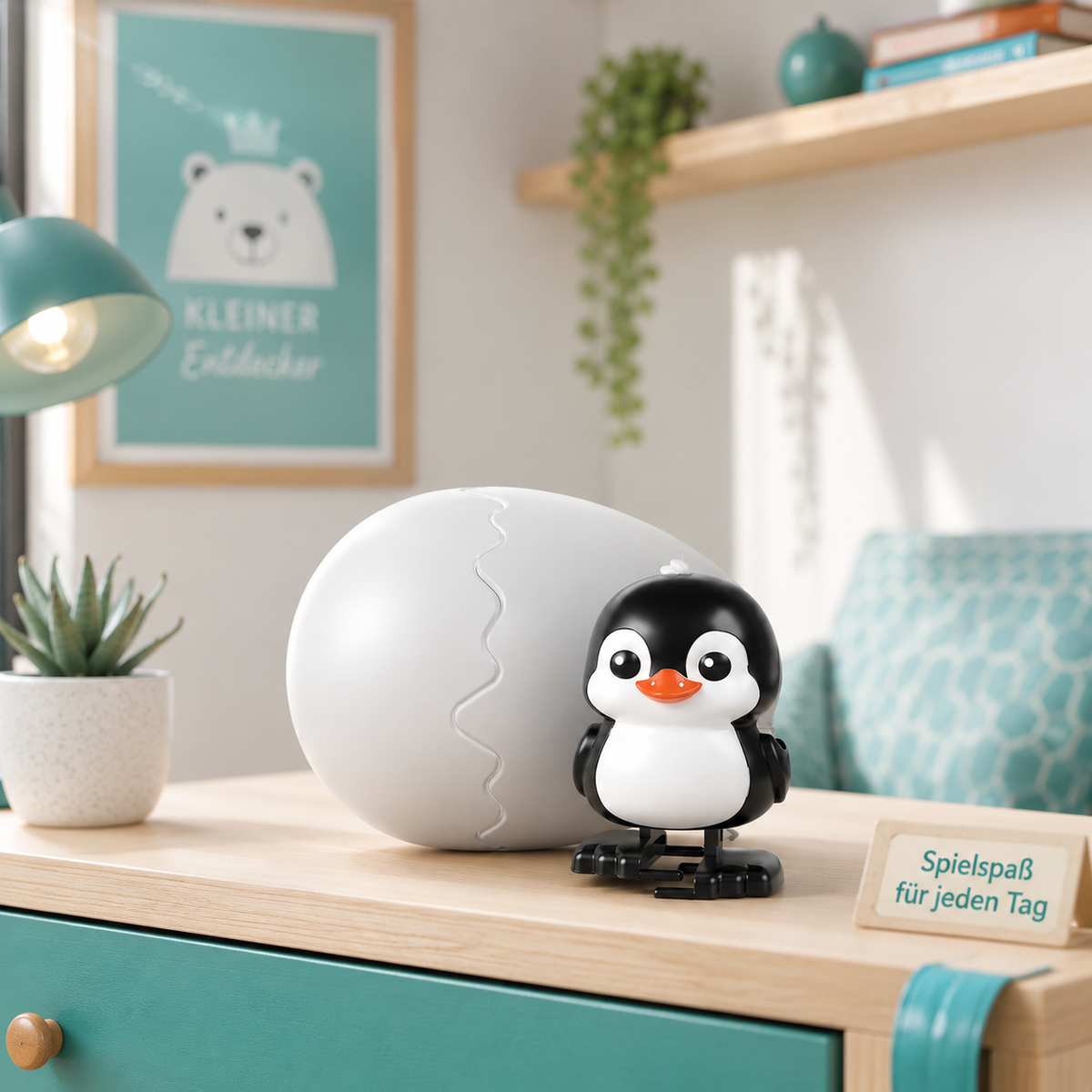 Hüpfendes Aufzieh-Ei mit Tierfigur – Lustiges Spielzeug für Kinder Pinguin