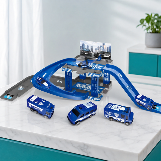 Dino Parken Schiene– Actionreiches Auto-Spielset für Kinder Blau