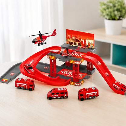 Dino Parken Schiene– Actionreiches Auto-Spielset für Kinder Rot