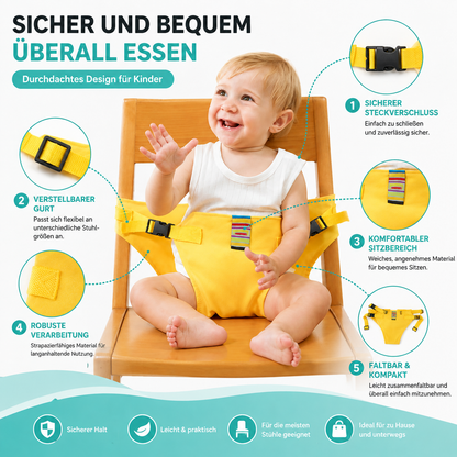 Faltbarer Sicherheitsgurt für Babys – Sicher & bequem überall essen!
