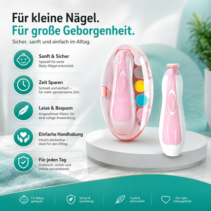 Elektrischer Baby Nageltrimmer mit leisem Motor und LED Licht