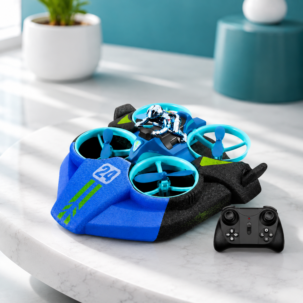 3-in-1 RC Fahrzeug Drohne Auto Boot Blau