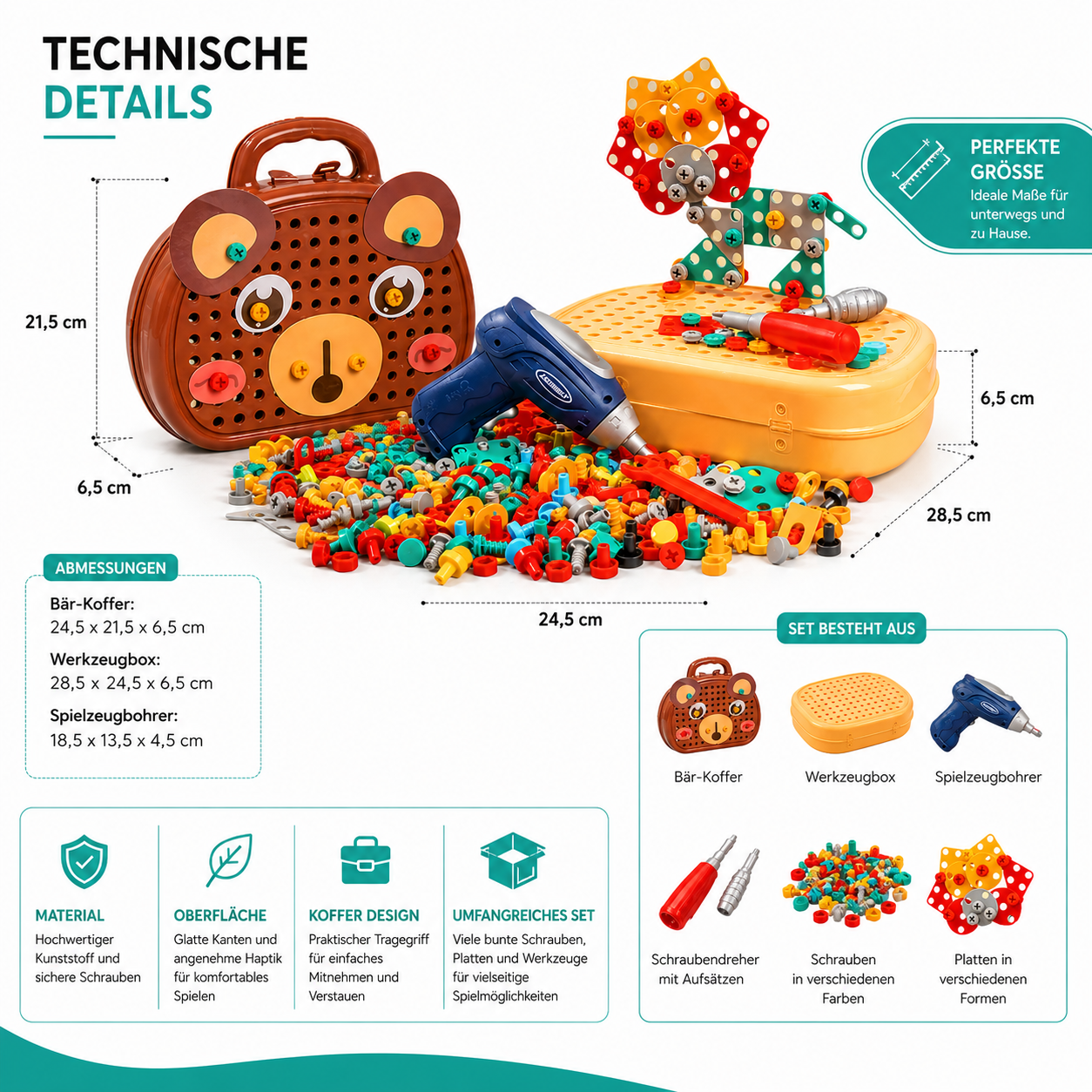 Kinder Werkzeugset mit Spielzeugbohrer für kreatives Bauen