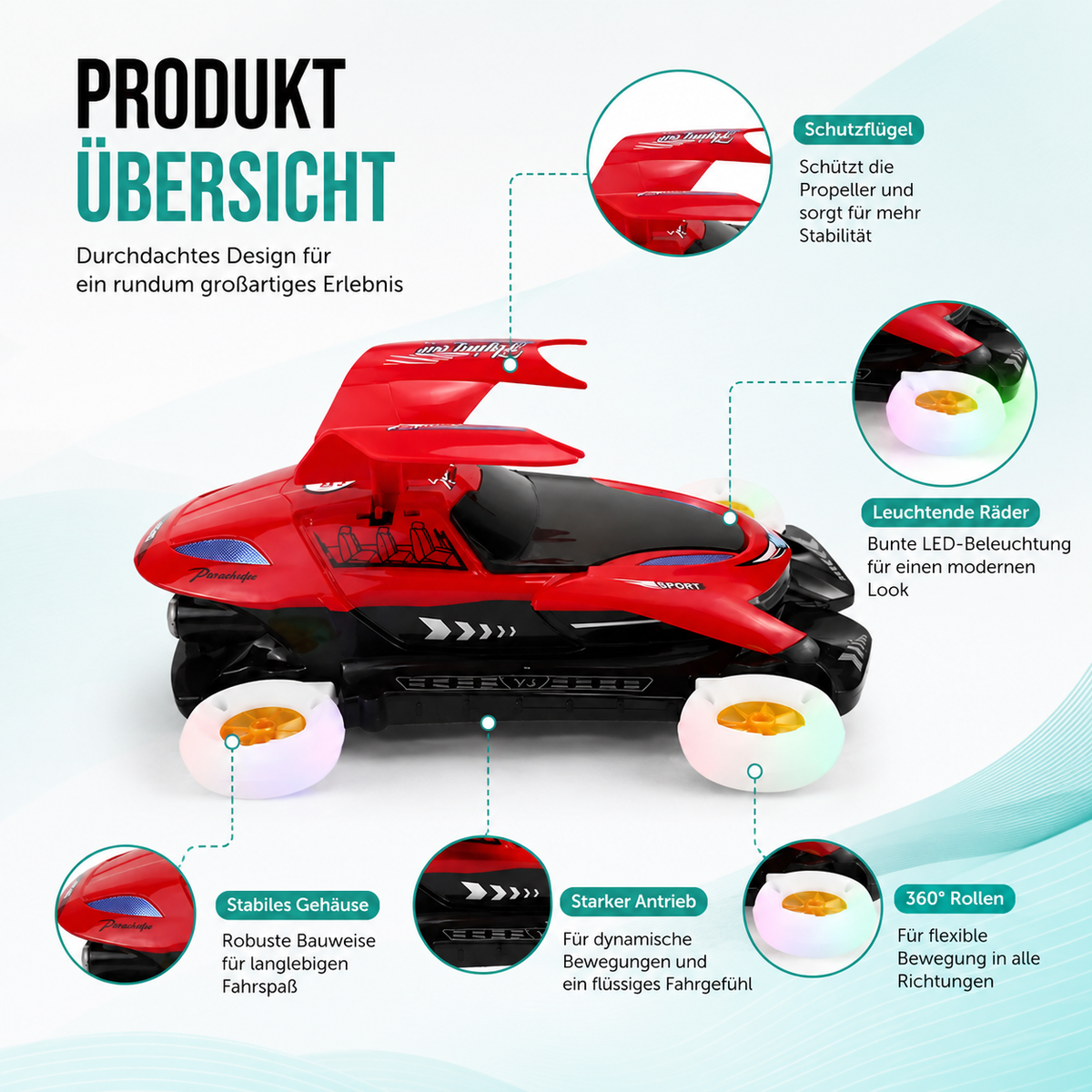 Interaktives 360° Spielzeugauto mit Licht & Musik