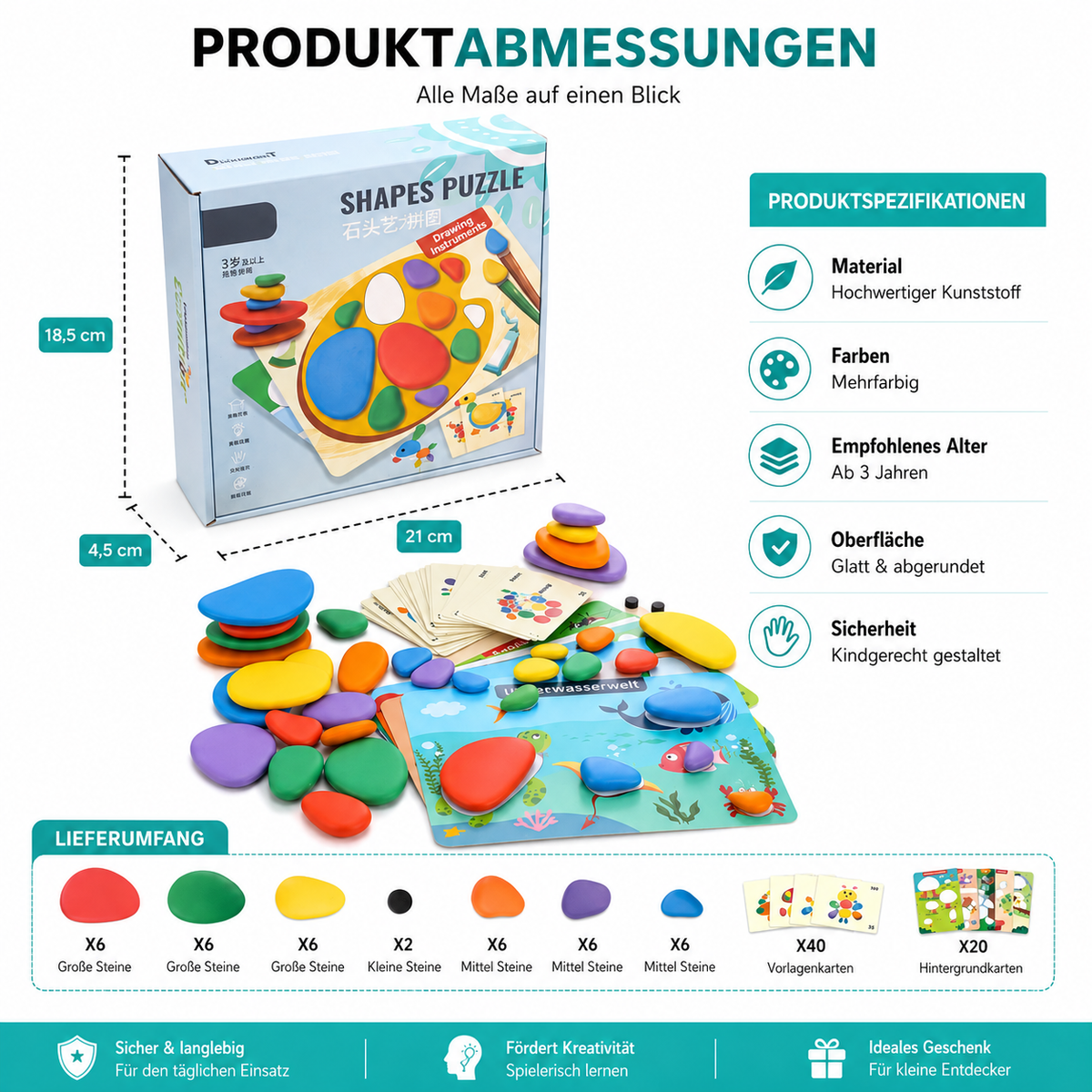 Rainbow Pebbles Montessori Lernspiel – Fördert Kreativität & Denken