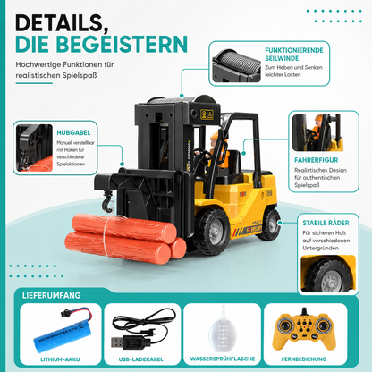 Elektrischer RC Gabelstapler mit Licht, Klang & Wasser-Spray