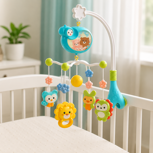 Babykrippe Musik Mobile Rassel Spielzeug, Licht & Fernbedienung Blau