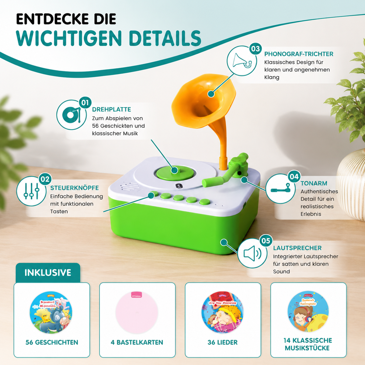 Kinder Musik Grammophon – Geschichten, Lieder & Einschlafen