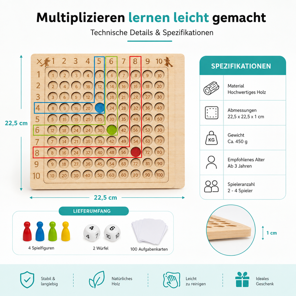 Montessori Holz-Multiplikationstafel – Lernen mit Spaß & Logik!
